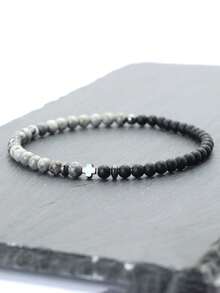 diffone 时尚手工4毫米小珠手链，黑色赤铁矿十字架，男士复古首饰 - 黑膽石十字架手鍊 - 查看 1