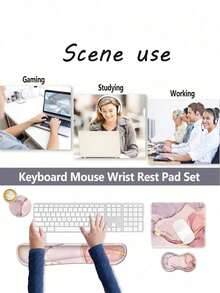 Set Penyangga Pergelangan Tangan dan Mouse Pad Ergonomis untuk Keyboard, Mouse Pad Memory Sponge 4-in-1 dengan Alas Karet Anti Selip, Tahan Lama, Mudah Diketik, dan Motif Marmer. - View 3