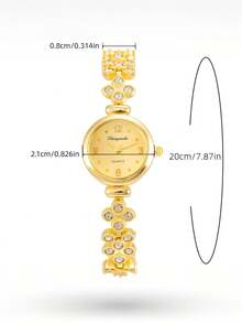 1pc Women's Alloy Strap Fashion Luxury Quartz Watch, Inlaid With Crystals, Black Round Dial Minimalist Elegant. Suitable For Daily Wear, Casual Gatherings Or Formal Occasions. An Ideal Gift For Women's Birthday, Anniversary Or Christmas. An Elegant Formal Watch For Women, A Perfect Gift For Friends And Family. An Ideal Gift Watch For Enthusiasts. - Gold - View 7