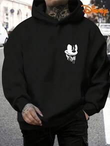 Disney Men's Casual Hoodie, Mickey Headphones Print, Minimalist Music Design, Relaxed Fit, Perfect For Music & Disney Fans - màu đen - Xem 4
