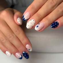 24 Pieces Of Oval-Shaped Black Dot And Polka Dot Striped Minimalist Acrylic Nails That Can Be Detached And Worn. - 彩色 - 查看 14