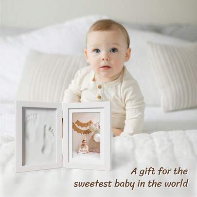 Newborn Handprint & Footprint Photo Frame With Clay, 4x6 Inch Foldable Double-Layer Frame, Available In Black Or White