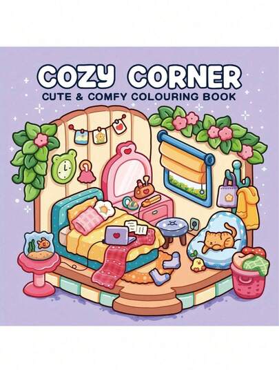 1 Cozy Corner Coloring Book For Adults & Kids, Learning Supplies, Toys, Back To School Essential, Bold Simple Design, Relaxing, Suitable For Christmas, Halloween, Birthday, Children's Day, Student Supplies