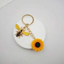 5PCS Small Daisy Flower Small Bee Keychain Mobile Phone Sunflower Keychain - 黃色 - 查看 3