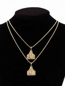 1pc Stylish Vintage Western Cowboy-Style Copper Necklace With Embossed Initial An Excellent Choice For Daily Wear And Jewelry Gifts For Men And Women - Multicolor - View 2
