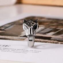 1pc Stainless Steel Leopard Head Ring, Punk Fashion Creative Animal Design, Non-Fading, Fierce Gentleman Style Gift - Silver - View 9