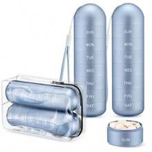 [2 Pack] Ml Travel Pill Organizer Portable Of Weekly Pill Box Large Aluminum Alloy Pill Case   7 Day Daily Medicine Organizer    Supplement - 冰藍色2包 - 查看 1