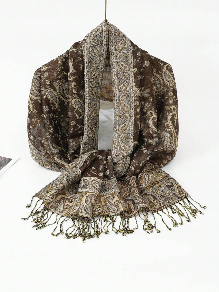 1 chiếc khăn choàng nữ kiểu Bohemian cổ điển, chất liệu giả cashmere, mềm mại như lụa, đa năng, phù hợp cho trang phục hàng ngày, che chắn khi đi biển, làm quà tặng ngày lễ, hoặc dùng trong mùa điều hòa.