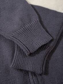 Men's New Casual Loose Solid Color Ribbed English Letter Korean Style Commuting Versatile Zip-Up Half-Turtleneck Long Sleeve Knit Cardigan Sweater, Autumn/Winter - Grey - View 9