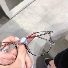 1件装 女士时尚休闲复古学院风圆形铆钉眼镜 - 彩色 - 查看 5