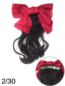 1个女孩红色蝴蝶结卷发马尾发夹（弹簧夹款式），可爱公主风发饰。 - 彩色 - 查看 10