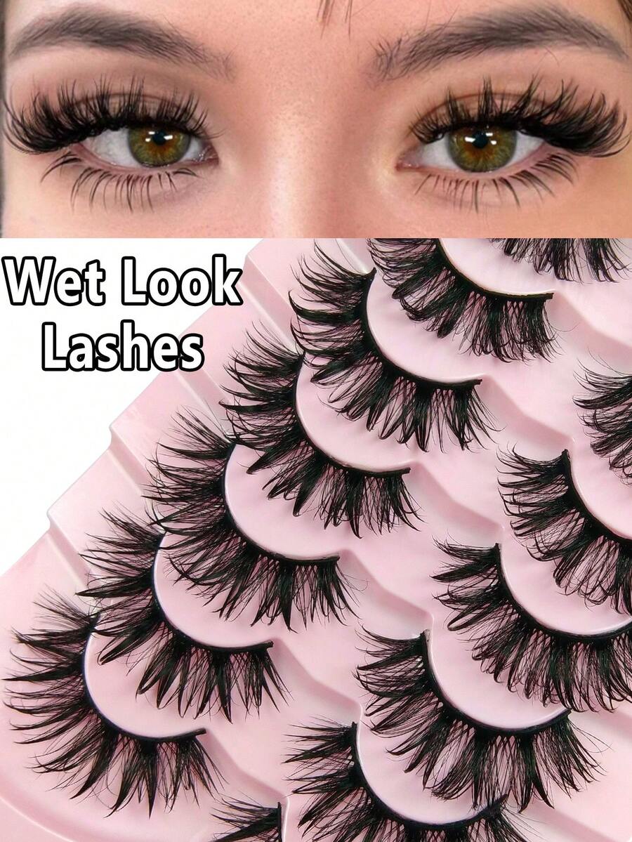 7 Pairs Wet Look False Eyelashes Fluffy Messy And Thick Long Eyelashes Luxurious Dramatic Fairy Wet False Eyelashes - Spiky & Thick & Fluffy Style With Wet Look & Moisturized Feel Reusable Fake Eyelashes For Party, Cosplay Strip Lashes, Lashes, Eyelashes, Fake Lashes