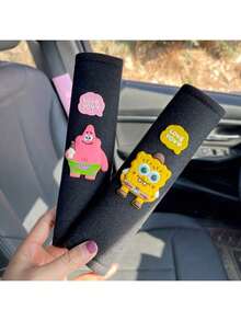 SpongeBob SquarePants Miếng đệm vai dây an toàn, thiết kế hoạt hình Spongebob, miếng bọc dây an toàn ngắn giúp ngăn ngừa cọ xát cổ. - màu đen - Xem 2