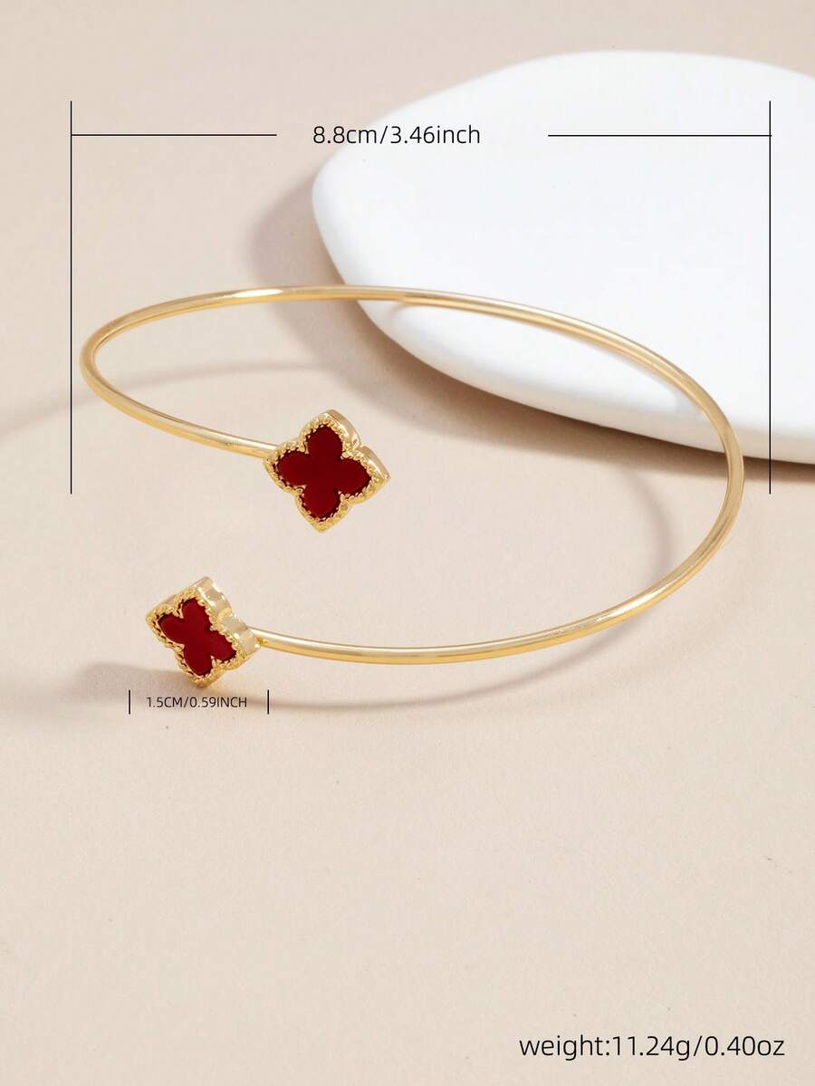 1件夏季时尚金属臂环手镯，独特的海滩度假风手臂饰品配饰 - 五葉草紅色 - 查看 1