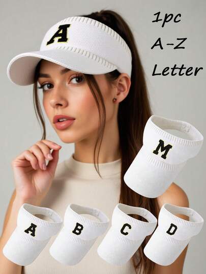1顶女士个性化A-Z字母开口针织帽，柔软针织马尾辫开口帽，休闲马尾辫针织帽，弹性马尾辫针织帽，时尚开口针织帽，适合日常通勤、购物、户外运动、街头服饰