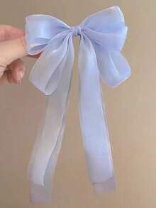 春夏雪纺蝴蝶结丝带弹力发夹，优雅头饰，献给高贵的公主 - 淺藍 - 查看 2