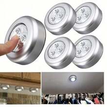 5pcs 3LED Touch Round Lights, Wireless Cabinet Night Light, Suitable For Corridors, Bathrooms, Bedrooms, Kitchens, Stairs, Home Decoration, Non-Rechargeable AAA Battery Power Supply, ≤ 36V Working Voltage - No Battery, Smart Light Sensor, Automatic Brightness Adjustment - 白光 - 查看 2