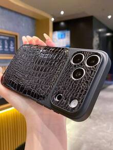 Luxury Crocodile Pattern Faux Leather Lens Protective Phone Case Compatible With IPhone 17 Pro Max 17 Pro 16 Pro Max 15 Pro Max 14 Pro Max 13 12 Pro Max Shockproof Back Cover - Black - View 3