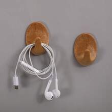 1pc Plastic Wood-Grain Adhesive Hook, No Drilling Required, Waterproof & Oil-Resistant, Suitable For Kitchen, Bathroom, Small Tool - Brown - View 2