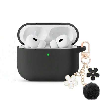 Funda protectora de silicona suave para AirPods, con llavero de cadena de flores y kit de limpieza