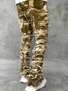 Men Camo Print Ripped Jeans - Multicolor - View 2