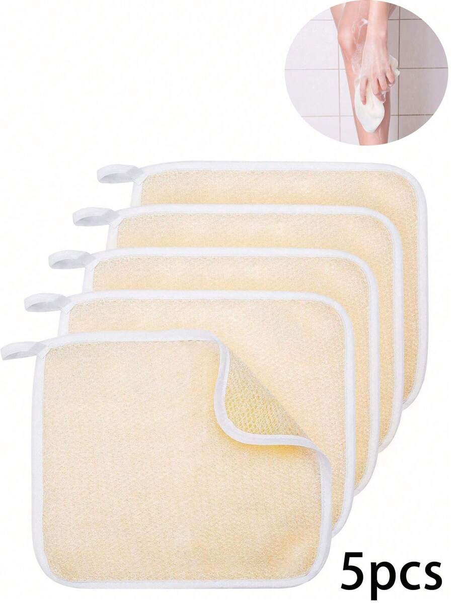 5Pcs Exfoliating Face And Body Wash Cloths,Soft Weave Dual Textured Exfoliating Scrub Cloth, For Shower, Spa, Massage And Body Scrubs, Dead Skin Cell Remover - Apricot - View 1