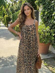 2026夏季新款法式优雅渐变宽松中长沙滩连衣裙，女士专属旅行风吊带连衣裙，适合度假派对 - 棕色 - 查看 2