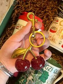 1 pieza Colgante grande de cristal de cereza, colgante de llavero, colgante de llavero de cereza brillante con clip, accesorios de resina brillante y metal, llavero unisex, accesorio para billetera y bolso - Multicolor - Ver 6