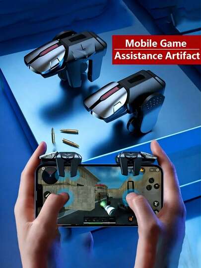 1 Pair Mobile Game Controller, Mobile Game Trigger, Shooting Button Controller Accessories (Batteries Not Included), Suitable For Mobile Gamers To Improve Shooting Accuracy, Six-Finger Linkage Mobile Artifact, Game Controller Auxiliary Buttons, Mobile Game Physical Mechanical Buttons, Gamers, Switch Cover, Switching Situation, Game-Related, Six-Finger Mobile Game Trigger Aim Shooting L1 R1 ABS Buttons, Suitable For Android And IOS Universal Game Controllers, Game Finger Sleeves