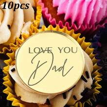 5个/10个/20个金色亚克力“Feliz Dia Papa Best DAD Ever/LOVE YOU Daddy”纸杯蛋糕装饰插牌，适合父亲节生日派对蛋糕装饰 - 彩色 - 查看 10