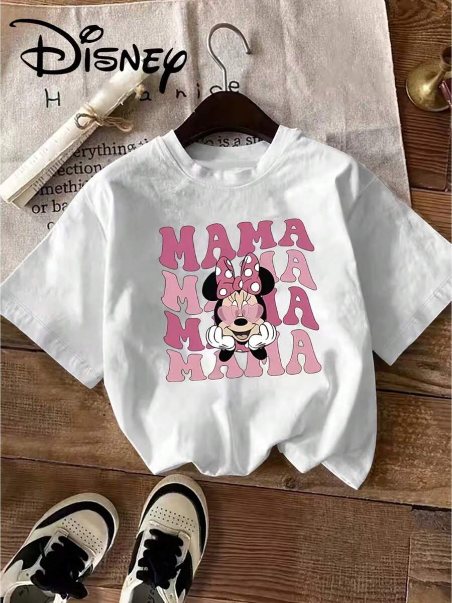 Minnie Mouse And MAMA Pattern Disney Summer New Short-Sleeved T-Shirt Blouse Ladies Casual Fashion Printed T-Shirt Ladies Elegant Women's Clothing. - White - View 1