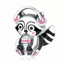 1pc 925 Sterling Silver Raccoon Pendant, Cute Animal Jewelry DIY Unisex Gift - Silver - View 2