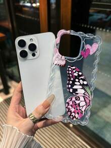 蝴蝶彩绘编织波浪边可拆卸手链简约防震加厚手机保护壳，印花图案，适用于 17/17 Pro/17 Pro Max、16 XR/7/8、15 Pro Max、12 Pro Max、13 Pro Max、14 Pro Max、13、14、11、12P、14、P11 软壳、P12 防摔、XS、XR、7/8P、7/8GES2 手机壳 - 彩色 - 查看 3