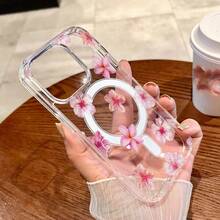 1pc New Fashion Transparent Lily Flower Fresh Magnetic Phone Case, Compatible With Iphone 11/12/12 Pro, 13/14/15, 13 Pro/14 Pro/15 Pro, Compatible With Wireless Charging, Shock-Proof For 12 Pro Max/13 Pro Max/14 Pro Max/15 Pro Max, 16, 16 Pro, 16 Pro Max, 17, 17 Pro, 17 Pro Max, Unisex, Couples, Summer Beach, Valentine's Day, Exquisite Gift - Multicolor - View 2
