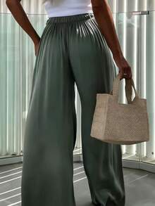 Women's Polyester Wide Leg Pants, Non-Stretch Fabric, Suitable For Daily Wear Spring - Mint Green - View 5