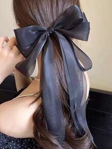 1个女士特大号蝴蝶结发夹，飘逸时尚优雅甜美发饰，适合各种场合，发爪、发夹、发卡、发卡 - 黑色 - 查看 3