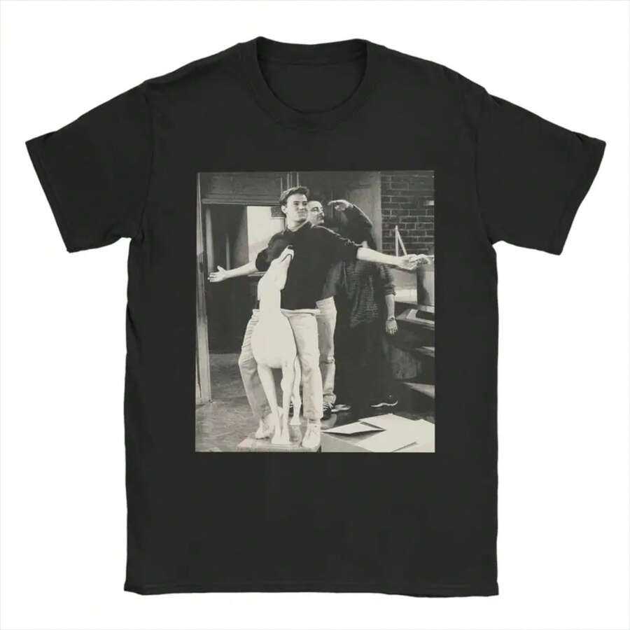 Men T-Shirts Friends TV Show Joey Tribbiani Chandler Bing Cotton Tee Shirt Short Sleeve T Shirts Round Neck Tops Gift Idea - 黑色 - 查看 1