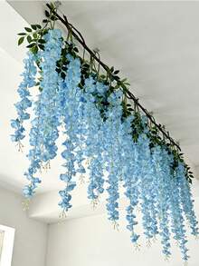1pc 10 Stems 190cm/74.8in Artificial Wisteria Vine Garland In Blue, Purple, White, Pink, Yellow, Suitable For Wedding Arch, Party, Garden, Home Decor, Holiday Gift. Wedding Decoration, Beautiful Room Decor, Home Decor, Valentine's Day, Birthday, Graduation Gift - Baby Blue - View 7