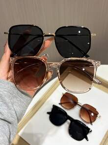 4pcs Women Plastic Wide Edged Square Solid Color Cheetah Print Tinted Lens Best Friend Style Classic Shades Basics Fashion Glasses Combination For School Outings,Street-Photography,Driving,Beach Party,Musical Festival Decoration - Multicolor - View 2