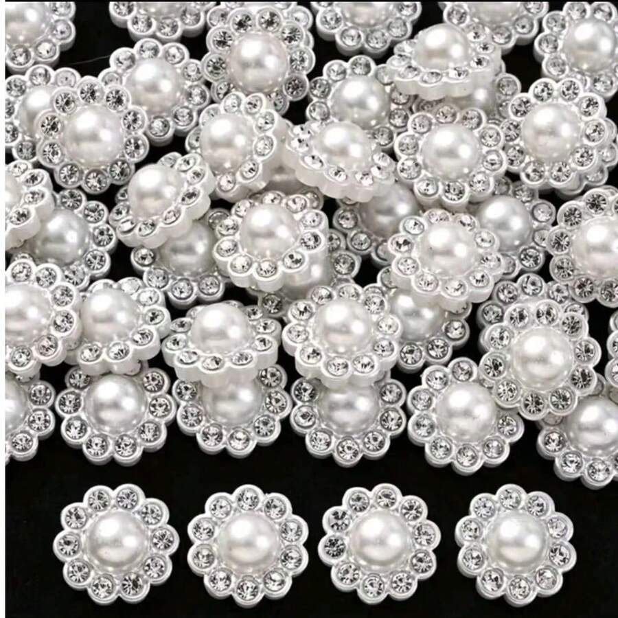 50 pezzi Perline con fondo piatto in strass bianco da 13mm, accessori per capelli fai-da-te con fiocco, materiali eleganti per la creazione di gioielli con perline - Diamante bianco a doppio strato - Visualizzare 1