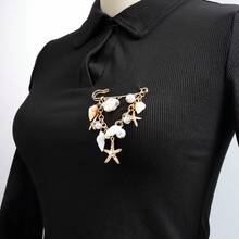 Summer Seashell, Starfish & Pearl Rhinestone Brooch Clothing Accessory - ZW2566 - View 1