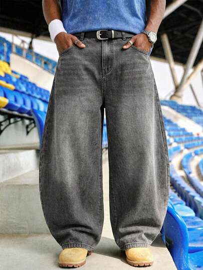 EVRINFINITE Y2K复古街头风男士浅蓝色做旧宽松筒状牛仔裤