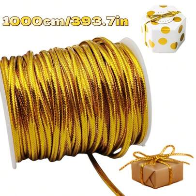393.7 Inch Luxury Handwoven Gold Cord, Shiny Inelastic Rope, Gift Packaging With Gold Gift Box Ribbon, Wedding Decor, Decorative Gold Woven Ribbon