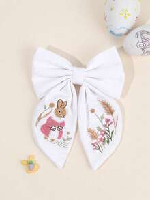1个可爱复活节兔子蝴蝶结发夹，白色布艺兔子刺绣发饰，燕尾发饰，适合女孩、青少年、朋友、节日、派对、礼物 - 彩色 - 查看 5