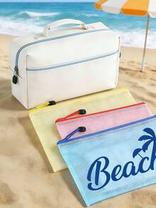 A4 Size Transparent PVC Makeup Bag With "Beach" Pattern, Waterproof Portable Cosmetic Pouch, File Folder, Large Capacity Clear Makeup Case With Nylon Zipper, Bathroom Storage Bag, Jewelry Organizer, Lip Gloss And Cosmetics Holder, Travel Essentials, Dorm Supplies, Ideal For Beach, Diving, Travel, Vacation And Daily Use - Multicolor - View 9