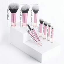 10支装旅行化妆刷套装，迷你化妆刷，便携式小号眼影刷、唇膏刷、粉底刷、修容刷、腮红刷、遮瑕刷，粉色 - 粉色 - 查看 3