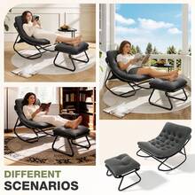AOXUN Outdoor Rocking Chair With Ottoman For Adults, Rocking Lounger Weatherproof Metal Relaxing Chair Maximum Load 160 Kg For Garden, Patio And Balcony - Grey - View 6