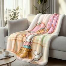 1pc Light Pink White Polka Dot S-Strawberry Pink Shortcake Cuddling Bunny Plush Print Flannel Blanket, 80s Nostalgic Gift For Fans, Sweet Themed Decor, Collectible & Cozy Throw,With For Couch, Bed, Camping, Travel, Office, Home Nap, Multipurpose Gift Flannel Blanket - multicolour 12 - 查看 2