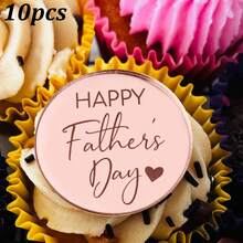 5个/10个/20个金色亚克力“Feliz Dia Papa Best DAD Ever/LOVE YOU Daddy”纸杯蛋糕装饰插牌，适合父亲节生日派对蛋糕装饰 - 彩色 - 查看 8
