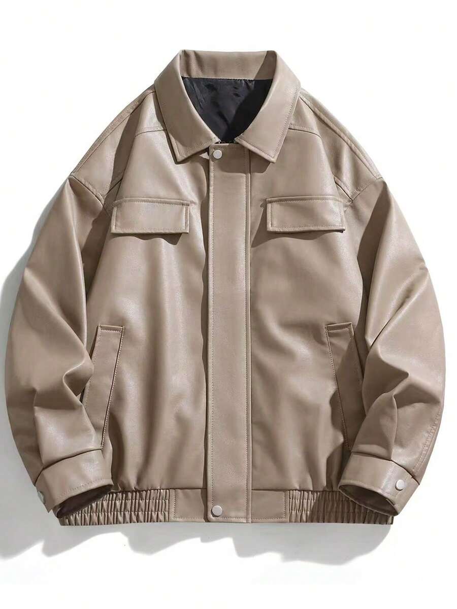 Chaqueta con cremallera minimalista para hombre, casual/negocios y de uso diario - Camel - Ver 1